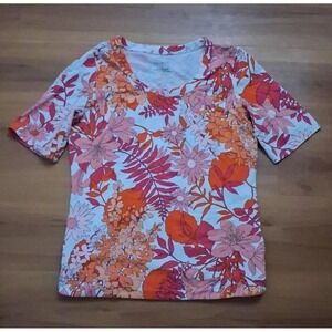 Womens Talbots Floral Tropical Boho Short Sleeve Top Shirt